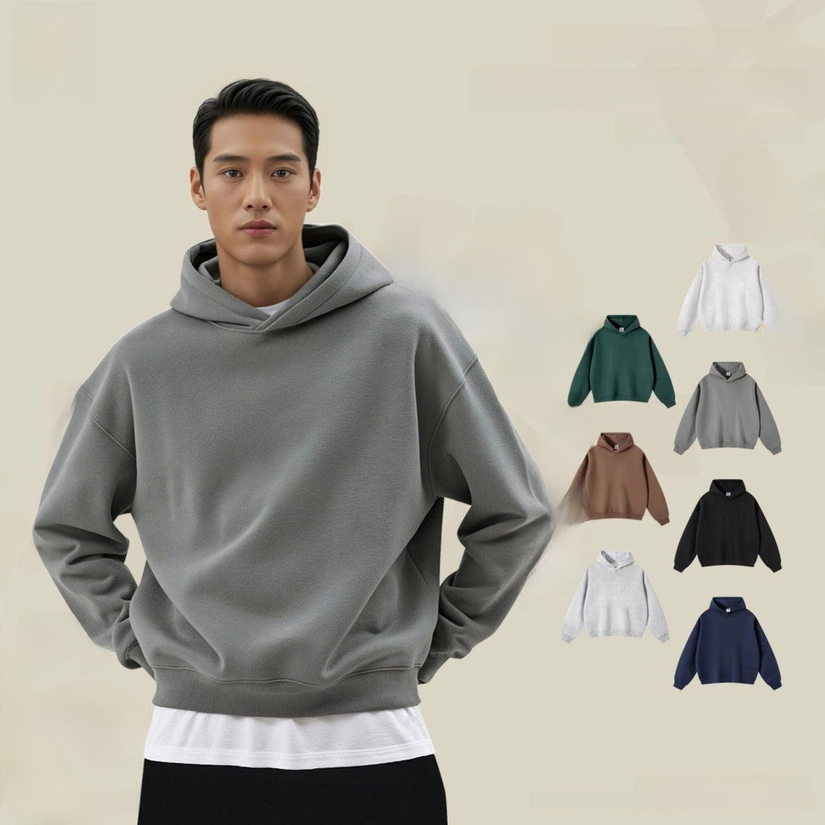 Solid color heavyweight hooded sweatshirt for men and women