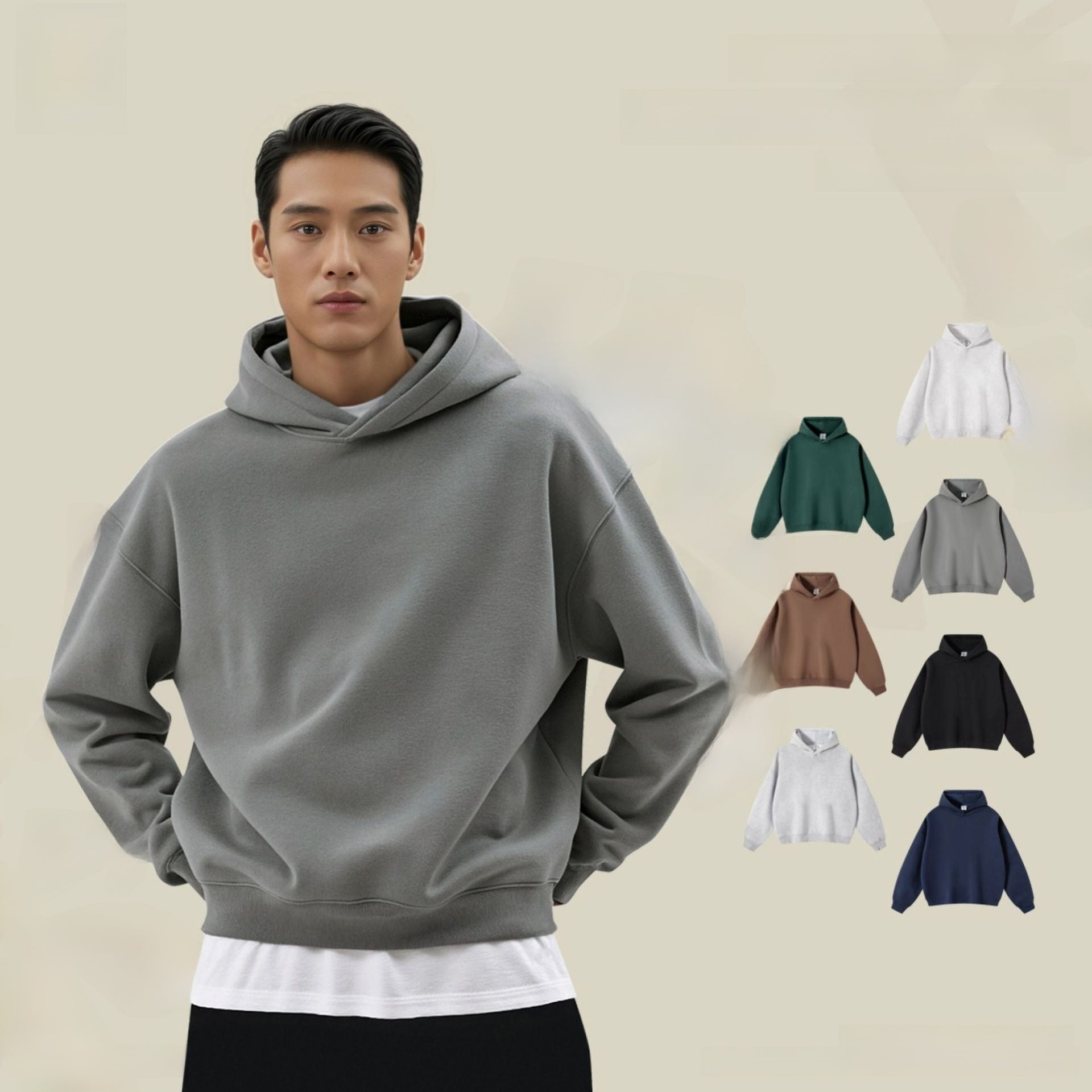 Solid color heavyweight hooded sweatshirt for men and women