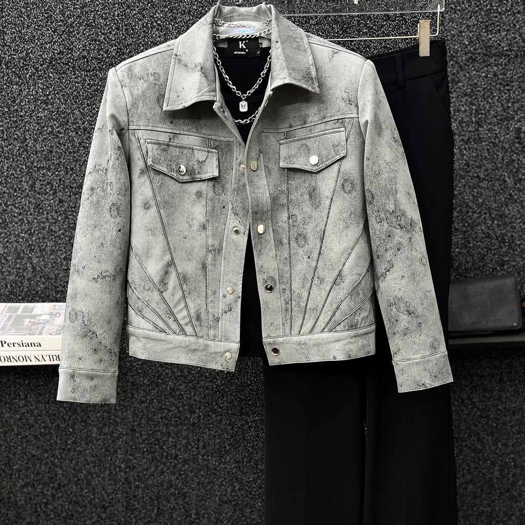 Retro tie-dye short coat for men