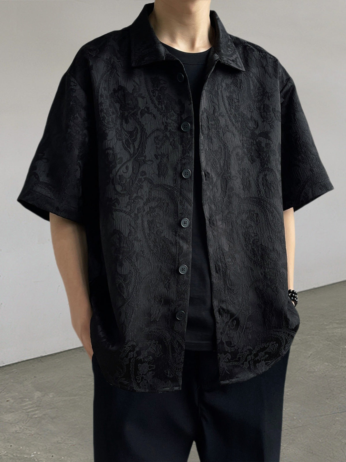 Chinese Style Embroidered Loose Fit Shirt for Men