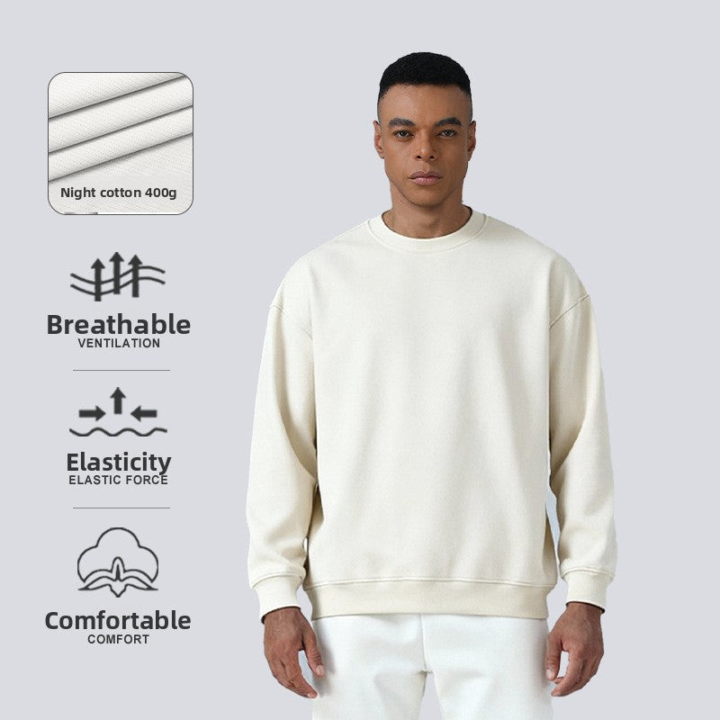 Retro solid color crew neck sweatshirt for men