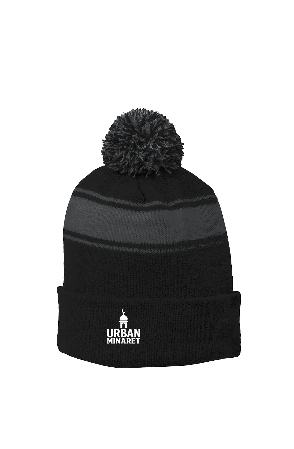 Urban Minaret black and grey knit pom-pom beanie