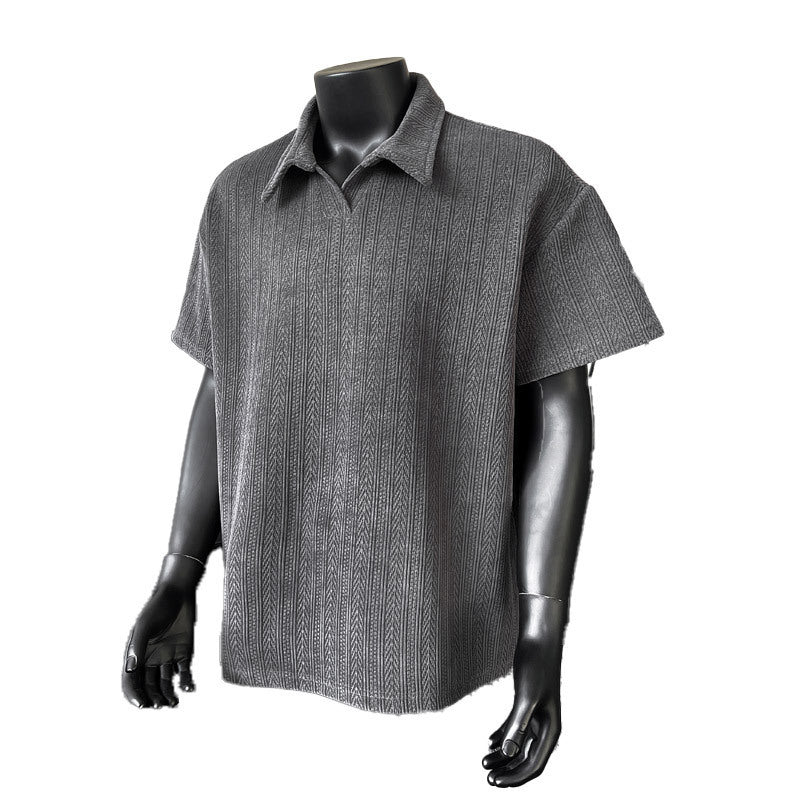 Short-sleeved olo shirt with wheat ear pattern for men in summer