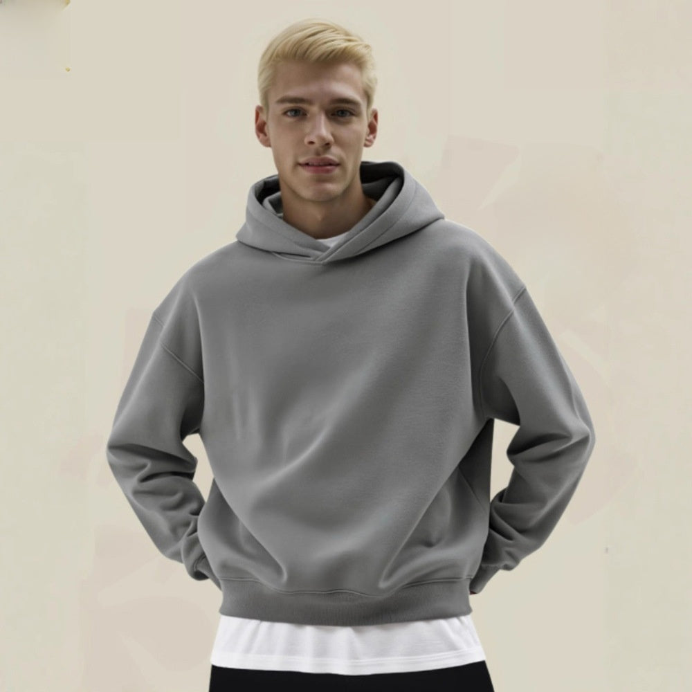 Solid color heavyweight hooded sweatshirt for men and women