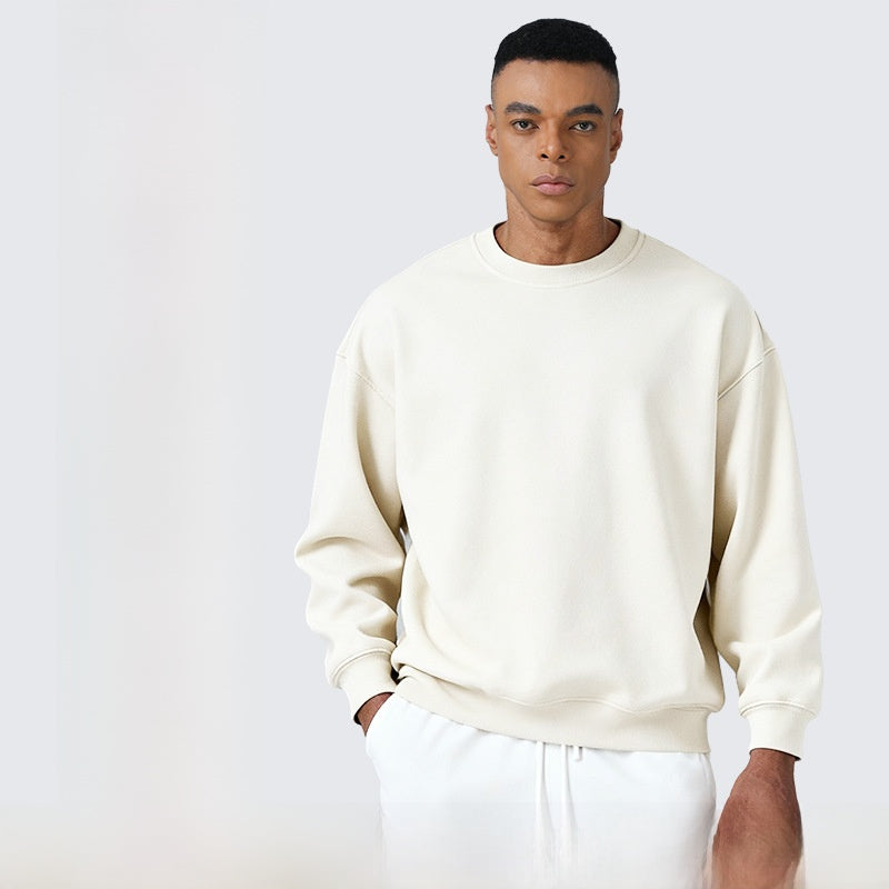Retro solid color crew neck sweatshirt for men