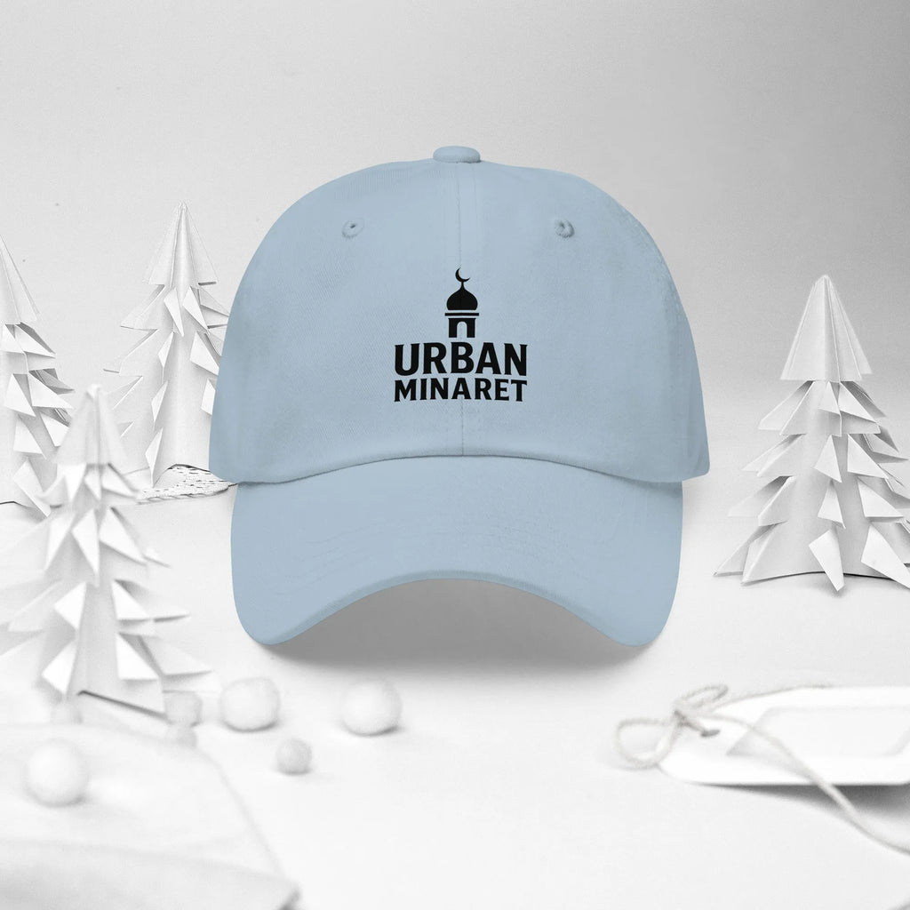 Silver Trucker Hat on a winter background with white paper trees