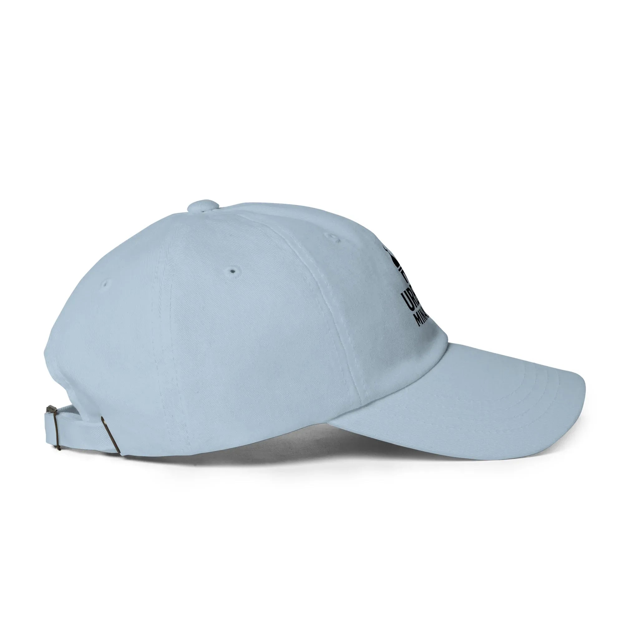 Side profile of Silver Trucker Hat showing breathable white mesh back